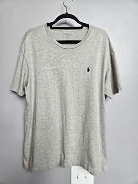 Polo Ralph Lauren Classic Grey With Navy Logo Crewneck Tee - Large